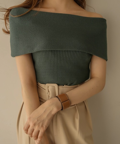 463ｙ*新品 アルページュストーリー オフショルダー リブ ニット セール】offshoulder rib knit / オフショルダーリブニット
