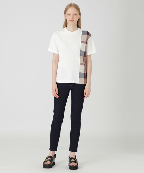 ブルーレーベルクレストブリッジ　未使用　袖チェック　カットソー　ベージュ ブルーレーベルクレストブリッジ 未使用 袖チェック カットソー