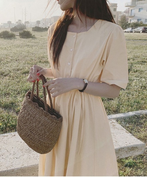 Jayro(ジャイロ)の「ウエストリボンスクエアネックワンピース(ワンピース・レディース・ライトグリーン/サックスブルー/ネイビー/ベージュ・FREE)」の2枚目の写真