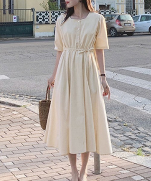 Jayro(ジャイロ)の「ウエストリボンスクエアネックワンピース(ワンピース・レディース・ライトグリーン/サックスブルー/ネイビー/ベージュ・FREE)」の6枚目の写真