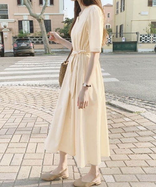 Jayro(ジャイロ)の「ウエストリボンスクエアネックワンピース(ワンピース・レディース・ライトグリーン/サックスブルー/ネイビー/ベージュ・FREE)」の9枚目の写真