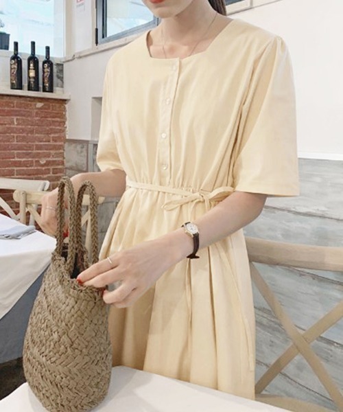 Jayro(ジャイロ)の「ウエストリボンスクエアネックワンピース(ワンピース・レディース・ライトグリーン/サックスブルー/ネイビー/ベージュ・FREE)」の12枚目の写真