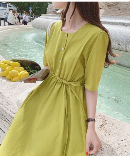 Jayro(ジャイロ)の「ウエストリボンスクエアネックワンピース(ワンピース・レディース・ライトグリーン/サックスブルー/ネイビー/ベージュ・FREE)」の15枚目の写真