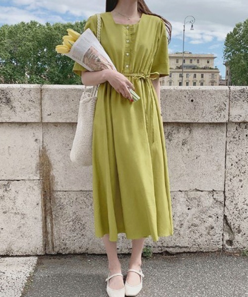 Jayro(ジャイロ)の「ウエストリボンスクエアネックワンピース(ワンピース・レディース・ライトグリーン/サックスブルー/ネイビー/ベージュ・FREE)」の17枚目の写真