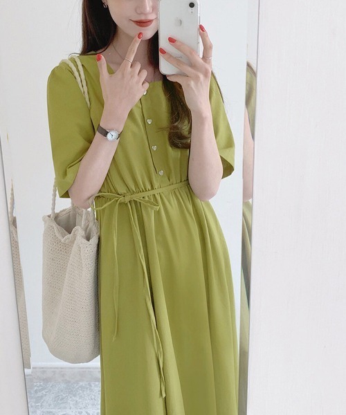 Jayro(ジャイロ)の「ウエストリボンスクエアネックワンピース(ワンピース・レディース・ライトグリーン/サックスブルー/ネイビー/ベージュ・FREE)」の19枚目の写真