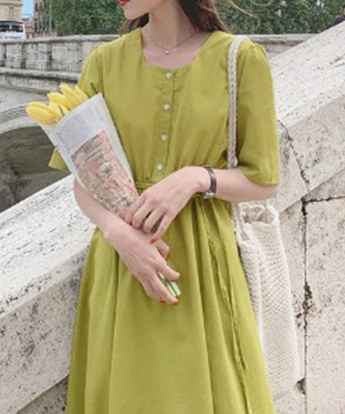 Jayro(ジャイロ)の「ウエストリボンスクエアネックワンピース(ワンピース・レディース・ライトグリーン/サックスブルー/ネイビー/ベージュ・FREE)」の21枚目の写真