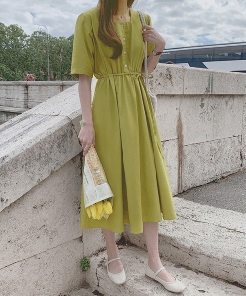 Jayro(ジャイロ)の「ウエストリボンスクエアネックワンピース(ワンピース・レディース・ライトグリーン/サックスブルー/ネイビー/ベージュ・FREE)」の14枚目の写真