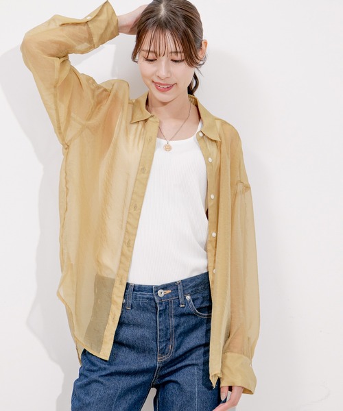 Jayro(ジャイロ)の「シアーブラウス(シャツ/ブラウス・レディース・キャメル/イエロー/ピンク・M)」の2枚目の写真
