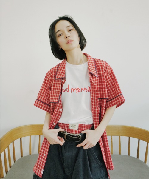 common gull products.(コモンガルプロダクツ)の「おやすみと行ってきますのシャツ、夏(シャツ/ブラウス・レディース・ライトブルー/レッド・MEDIUM/LARGE)」の10枚目の写真