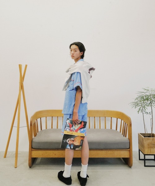 common gull products.(コモンガルプロダクツ)の「おやすみと行ってきますのシャツ、夏(シャツ/ブラウス・レディース・ライトブルー/レッド・MEDIUM/LARGE)」の4枚目の写真