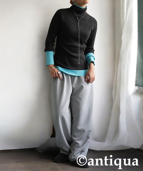 antiqua(アンティカ)の「タックデザインパンツ(その他パンツ・レディース・ブラック/ネイビー/ライトグレー・P/R)」の12枚目の写真