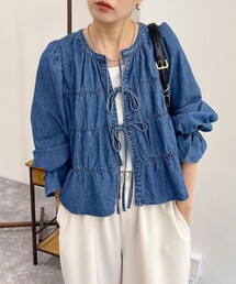 fredy emue | シャーリングリボンデニムシャツ(シャツ/ブラウス)