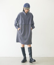 ボーダーズ　ネイビーワンピース セール】【ZOZO限定商品】ボーダー透かし編みニットSET UP