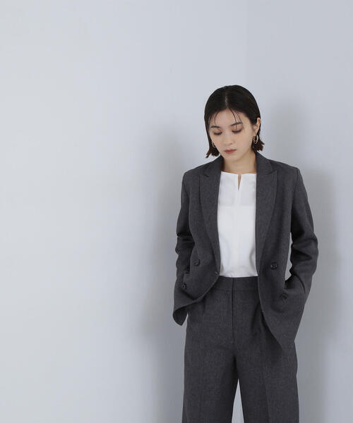 NATURAL BEAUTY BASIC（ナチュラルビューティーベーシック）の「◇シャークスキン SETUP ダブルブレストジャケット（テーラードジャケット・レディース・ダークブラウン/チャコールグレー・MEDIUM/SMALL）」の5枚目の写真