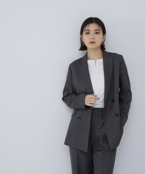 NATURAL BEAUTY BASIC（ナチュラルビューティーベーシック）の「◇シャークスキン SETUP ダブルブレストジャケット（テーラードジャケット・レディース・ダークブラウン/チャコールグレー・MEDIUM/SMALL）」の2枚目の写真