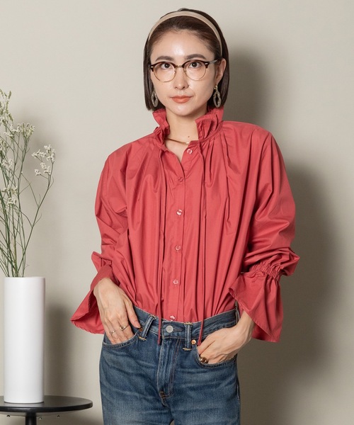 MHBG TOKYO(エムエイチビージートーキョー)の「スタンドフリルリボンシャツ(シャツ/ブラウス・レディース・ホワイト/ストライプ/グレー系その他/ブラック/ピンク・FREE)」の15枚目の写真