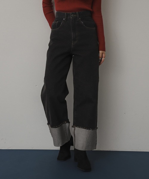 SENSE OF PLACE by URBAN RESEARCH（センスオブプレイスバイアーバンリサーチ）の「ターンバックハクワイドデニム（デニムパンツ・レディース・ワンウォッシュ/ブラック・MEDIUM/SMALL）」の21枚目の写真