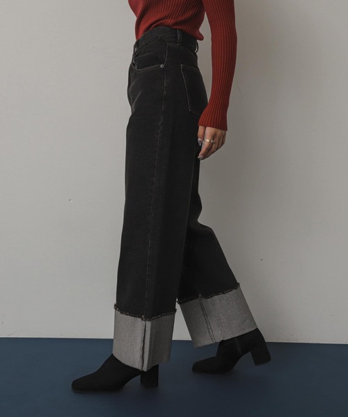 SENSE OF PLACE by URBAN RESEARCH（センスオブプレイスバイアーバンリサーチ）の「ターンバックハクワイドデニム（デニムパンツ・レディース・ワンウォッシュ/ブラック・MEDIUM/SMALL）」の22枚目の写真