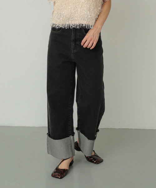 SENSE OF PLACE by URBAN RESEARCH（センスオブプレイスバイアーバンリサーチ）の「ターンバックハクワイドデニム（デニムパンツ・レディース・ワンウォッシュ/ブラック・MEDIUM/SMALL）」の19枚目の写真