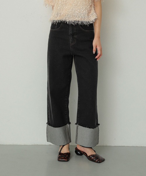 SENSE OF PLACE by URBAN RESEARCH（センスオブプレイスバイアーバンリサーチ）の「ターンバックハクワイドデニム（デニムパンツ・レディース・ワンウォッシュ/ブラック・MEDIUM/SMALL）」の20枚目の写真