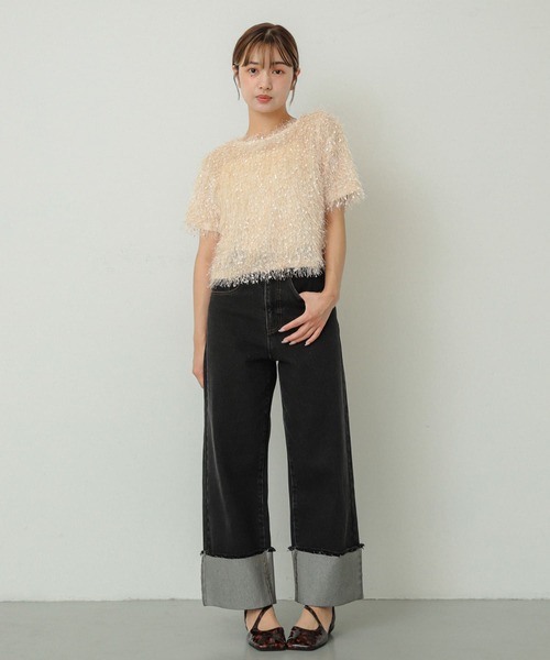 SENSE OF PLACE by URBAN RESEARCH（センスオブプレイスバイアーバンリサーチ）の「ターンバックハクワイドデニム（デニムパンツ・レディース・ワンウォッシュ/ブラック・MEDIUM/SMALL）」の9枚目の写真