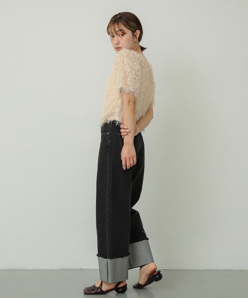 SENSE OF PLACE by URBAN RESEARCH（センスオブプレイスバイアーバンリサーチ）の「ターンバックハクワイドデニム（デニムパンツ・レディース・ワンウォッシュ/ブラック・MEDIUM/SMALL）」の10枚目の写真