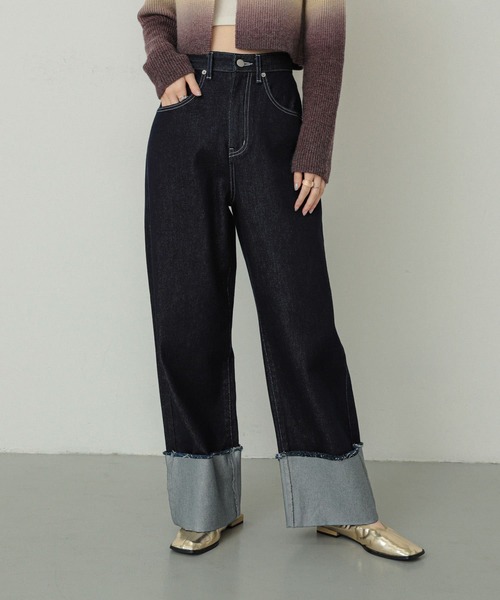 SENSE OF PLACE by URBAN RESEARCH（センスオブプレイスバイアーバンリサーチ）の「ターンバックハクワイドデニム（デニムパンツ・レディース・ワンウォッシュ/ブラック・MEDIUM/SMALL）」の3枚目の写真