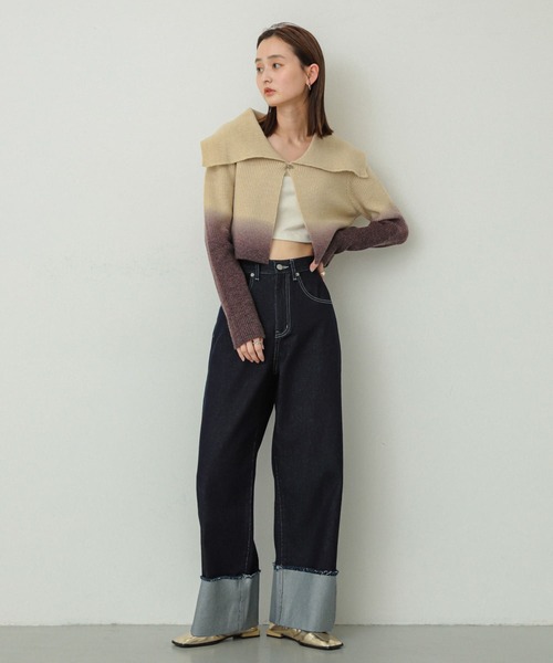 SENSE OF PLACE by URBAN RESEARCH（センスオブプレイスバイアーバンリサーチ）の「ターンバックハクワイドデニム（デニムパンツ・レディース・ワンウォッシュ/ブラック・MEDIUM/SMALL）」の6枚目の写真