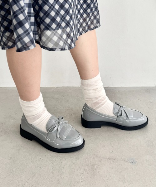 【ALDO】上品★パール★ エナメル★お洒落 リボン★ ローファー 華奢なリボンが可愛いバイカラーキルトローファー (バー