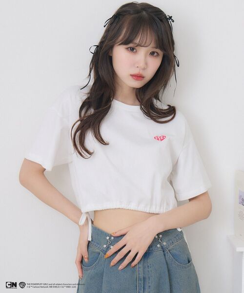 ems excite(エムズエキサイト)の「パワーパフガールズ/ドロストT(Tシャツ/カットソー・レディース・オフホワイト/ピンク・FREE)」の1枚目の写真