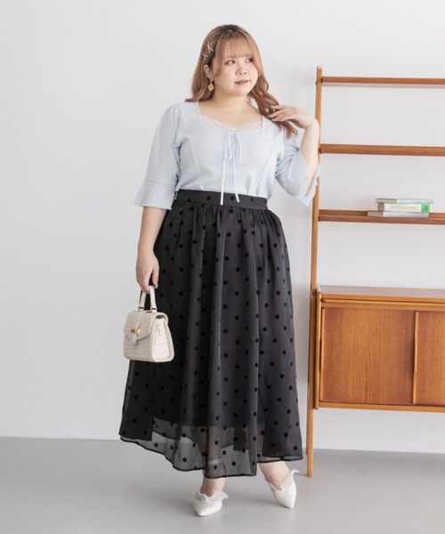 CLETTE(クレット)の「レース使いリボン付きプルオーバー(Tシャツ/カットソー・レディース・ブラック/アイボリー/ブルー・LL/3L/4L)」の17枚目の写真