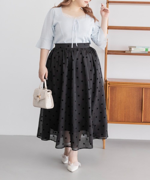 CLETTE(クレット)の「レース使いリボン付きプルオーバー(Tシャツ/カットソー・レディース・ブラック/アイボリー/ブルー・LL/3L/4L)」の16枚目の写真