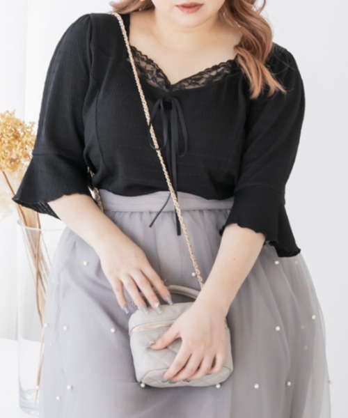 CLETTE(クレット)の「レース使いリボン付きプルオーバー(Tシャツ/カットソー・レディース・ブラック/アイボリー/ブルー・LL/3L/4L)」の21枚目の写真