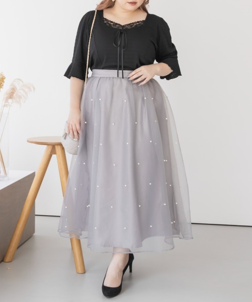 CLETTE(クレット)の「レース使いリボン付きプルオーバー(Tシャツ/カットソー・レディース・ブラック/アイボリー/ブルー・LL/3L/4L)」の22枚目の写真