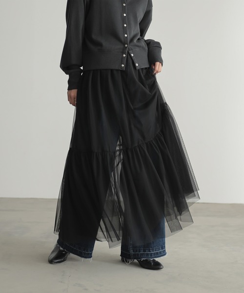 for/c（フォーシー）の「裏地取り外し可チュールスカート【サスティナブル】（スカート・レディース・ブラック/オフホワイト・M/L/LL）」の15枚目の写真