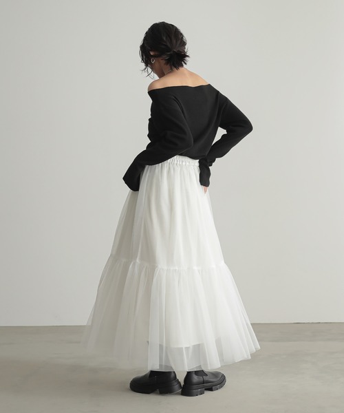for/c（フォーシー）の「裏地取り外し可チュールスカート【サスティナブル】（スカート・レディース・ブラック/オフホワイト・M/L/LL）」の6枚目の写真