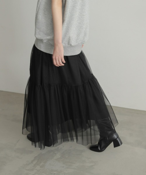 for/c（フォーシー）の「裏地取り外し可チュールスカート【サスティナブル】（スカート・レディース・ブラック/オフホワイト・M/L/LL）」の8枚目の写真