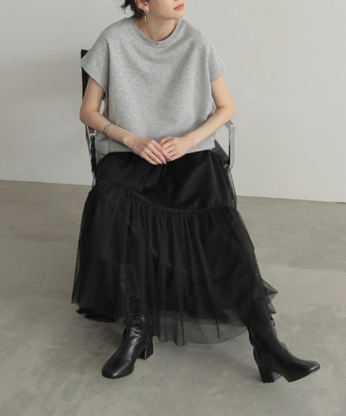 for/c（フォーシー）の「裏地取り外し可チュールスカート【サスティナブル】（スカート・レディース・ブラック/オフホワイト・M/L/LL）」の7枚目の写真