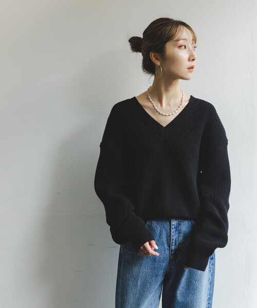 NOBLE ELENI/エルニ 片畦オーバーショルダーニット