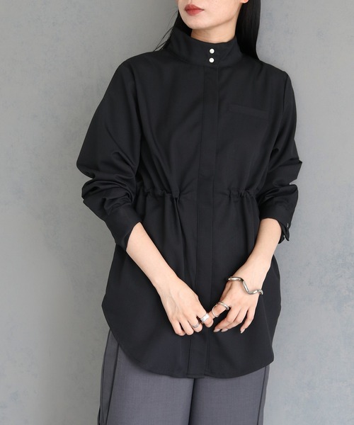 &g'aime(アンジェム)の「【&g’aime】ドロストリングスタンドカラーシャツ DRAWSTRING STANDCOLLAR SHIRT(シャツ/ブラウス・レディース・ブラック/ブルー/チャコールグレー・FREE)」の5枚目の写真