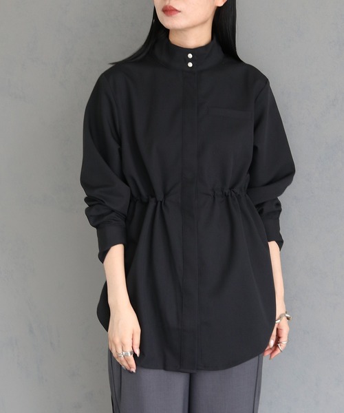 &g'aime(アンジェム)の「【&g’aime】ドロストリングスタンドカラーシャツ DRAWSTRING STANDCOLLAR SHIRT(シャツ/ブラウス・レディース・ブラック/ブルー/チャコールグレー・FREE)」の4枚目の写真