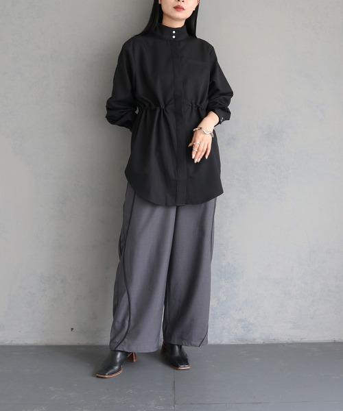 &g'aime(アンジェム)の「【&g’aime】ドロストリングスタンドカラーシャツ DRAWSTRING STANDCOLLAR SHIRT(シャツ/ブラウス・レディース・ブラック/ブルー/チャコールグレー・FREE)」の12枚目の写真