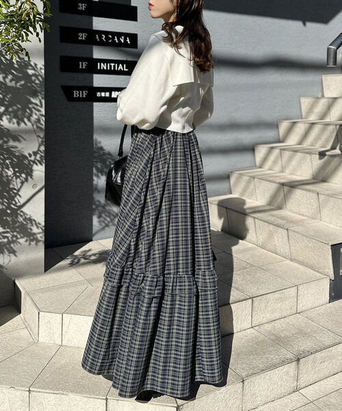 ANLEM ティアード　チェック　ワンピース w closet ワンピース 「7色展開」チェックティアードキャミ