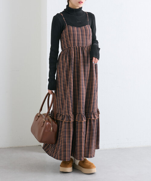 w closet(ダブルクローゼット)の「【7色展開】チェックティアードキャミワンピース(ワンピース・レディース・ブラック/グリーン/レッド/ネイビー/ピンク/ブラック系その他/グリーン系その他・FREE)」の13枚目の写真