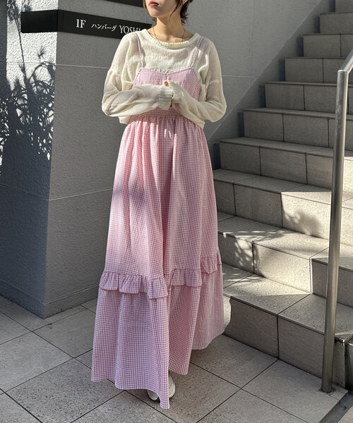 w closet(ダブルクローゼット)の「【7色展開】チェックティアードキャミワンピース(ワンピース・レディース・ブラック/グリーン/レッド/ネイビー/ピンク/ブラック系その他/グリーン系その他・FREE)」の19枚目の写真