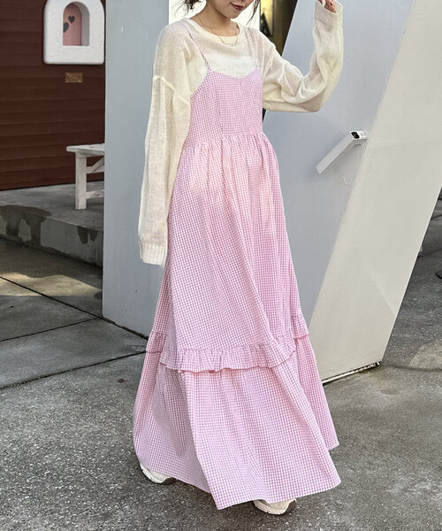 w closet(ダブルクローゼット)の「【7色展開】チェックティアードキャミワンピース(ワンピース・レディース・ブラック/グリーン/レッド/ネイビー/ピンク/ブラック系その他/グリーン系その他・FREE)」の21枚目の写真