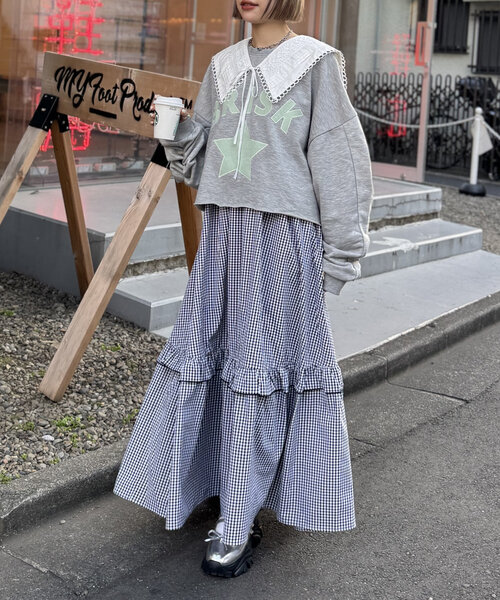 セール】【7色展開】チェックティアードキャミワンピース