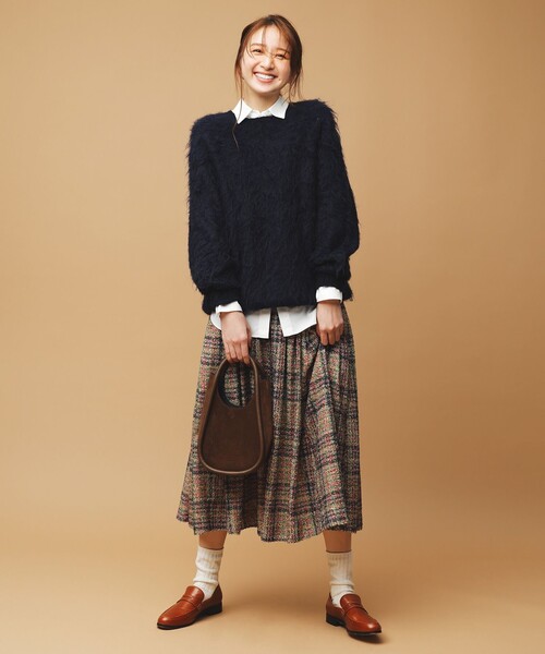 ニット セーター 「洗える」アルパカシャギー ロングニット レディース 洗える】アルパカシャギー ロングニット / UNFILO