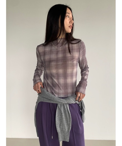 Didot.showroom(ディドット ショールーム)の「メロウチェックシアーT(Tシャツ/カットソー・レディース・グレー/ベージュ・FREE)」の1枚目の写真