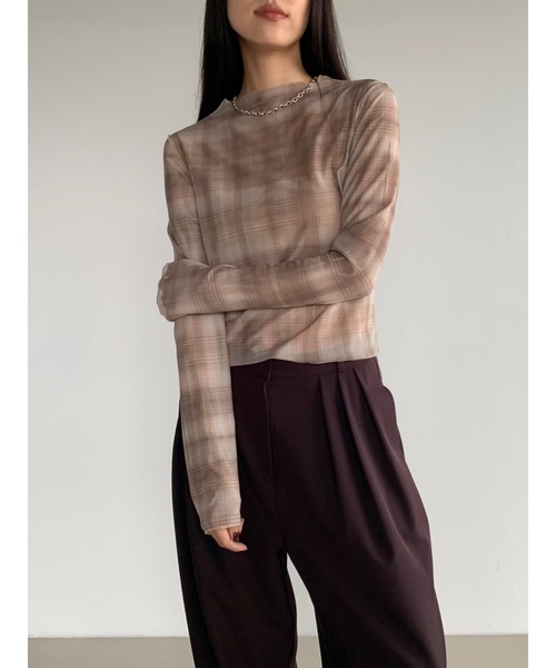 Didot.showroom(ディドット ショールーム)の「メロウチェックシアーT(Tシャツ/カットソー・レディース・グレー/ベージュ・FREE)」の21枚目の写真